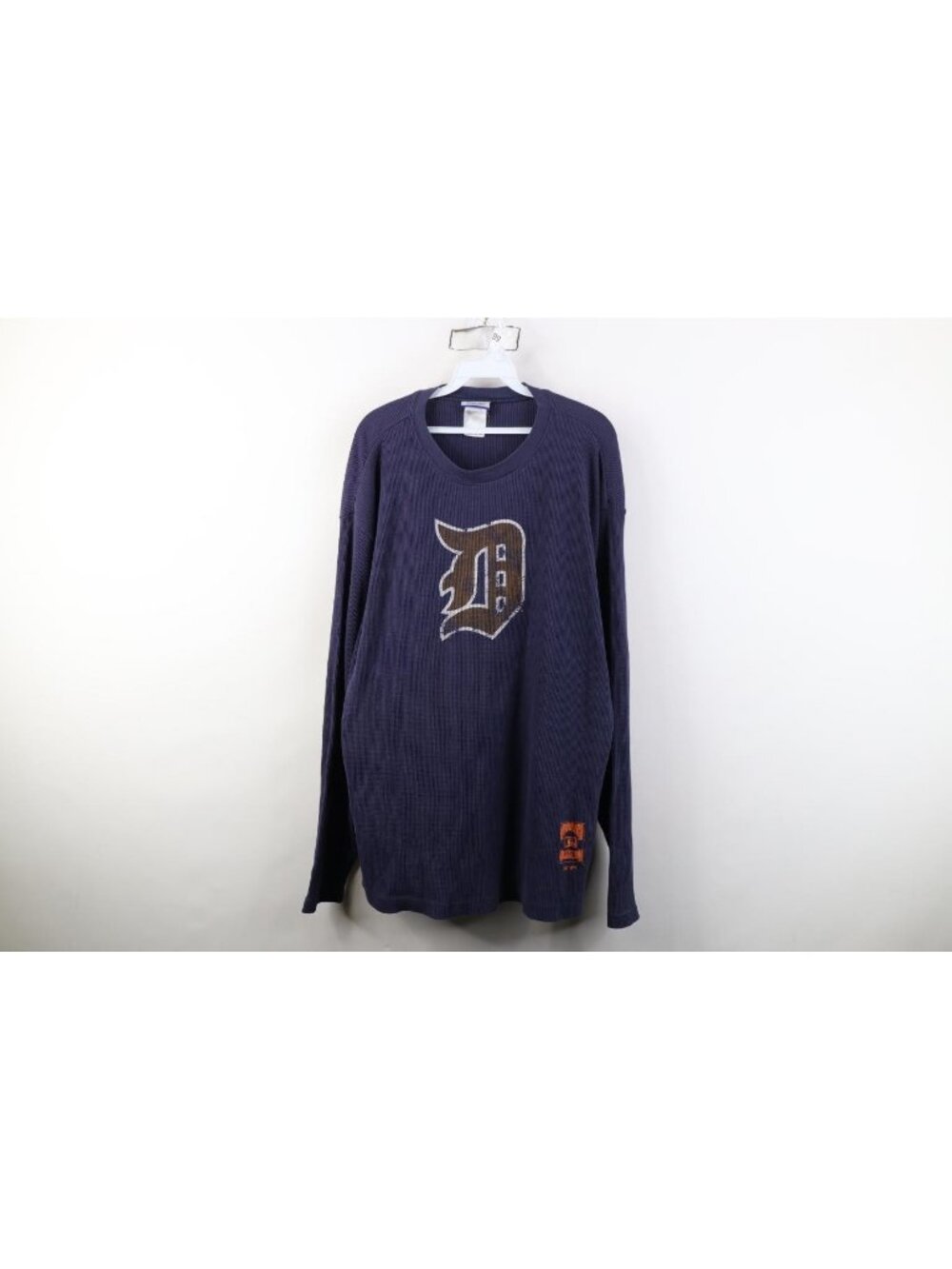 Vtg Reebok Mens XL Detroit Tigers Baseball Thermal Knit Long Sleeve T-Shirt Blue